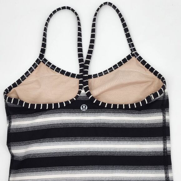 Lululemon Power Y Tank Top Shirt Built-Support No Padding 6 Black White Stripes - Picture 5 of 11